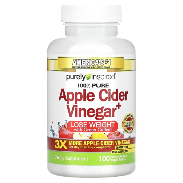حبوب خل التفاح للتخسيس 100 قرص نباتي سهل البلع - Purely Inspired Apple Cider Vinegar