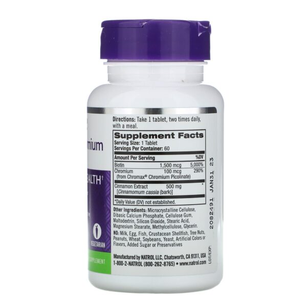 Natrol Cinnamon, Chromium &Amp; Biotin For Blood Sugar Health Tablets - 60 Tablets