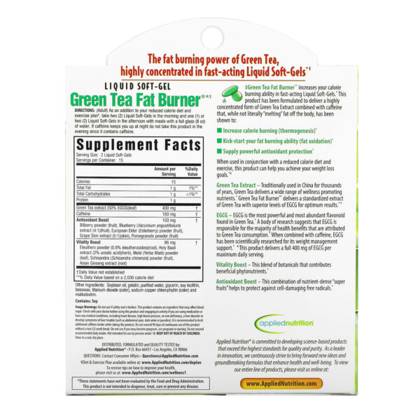 حبوب ‎Green Tea Fat Burner من Applied Nutrition 30 قرص جيل سريع المفعول