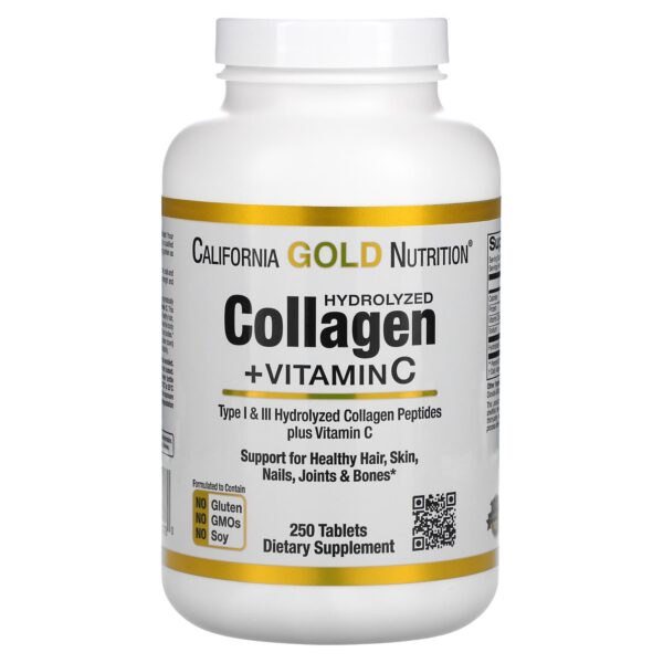 California Gold Nutrition Hydrolyzed Collagen Peptides + Vitamin C - Type I &Amp;Amp; Iii - 250 Tablets