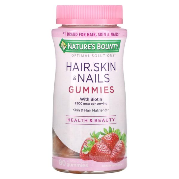 Natures Bounty Hair Skin &Amp;Amp; Nails Gummies With Biotin Healthy Appearance Enhancer - Strawberry 1,250 Mcg 80 Gummies