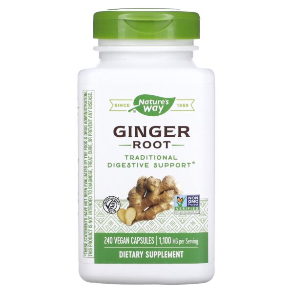 Nature'S Way Ginger Capsules Digestive System Supporter And Enhancer - 550Mg 180 Vegan Capsules