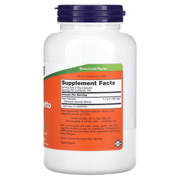 Now Foods Saw Palmetto Berries 550 Mg Support Healthy Prostate - 250 Veg Capsules