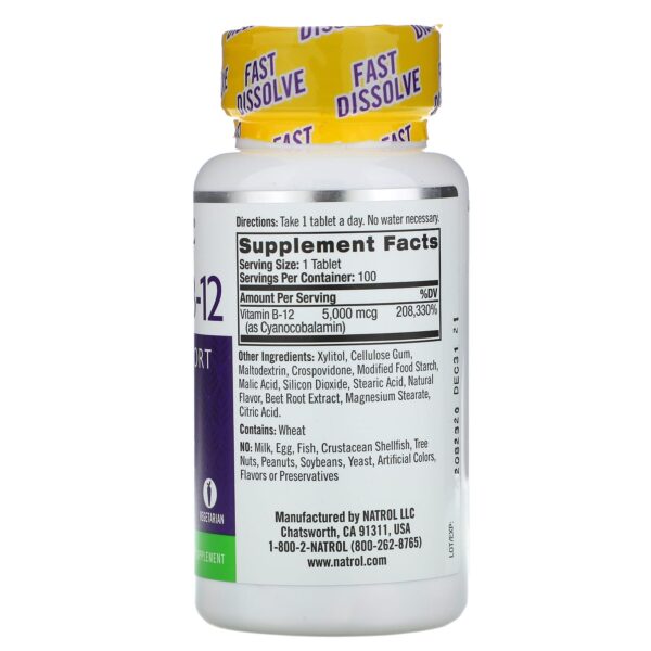 Natrol Vitamin B 12 Fast Dissolve Maximum Strength With Strawberry 5000 Mcg - 100 Tablets