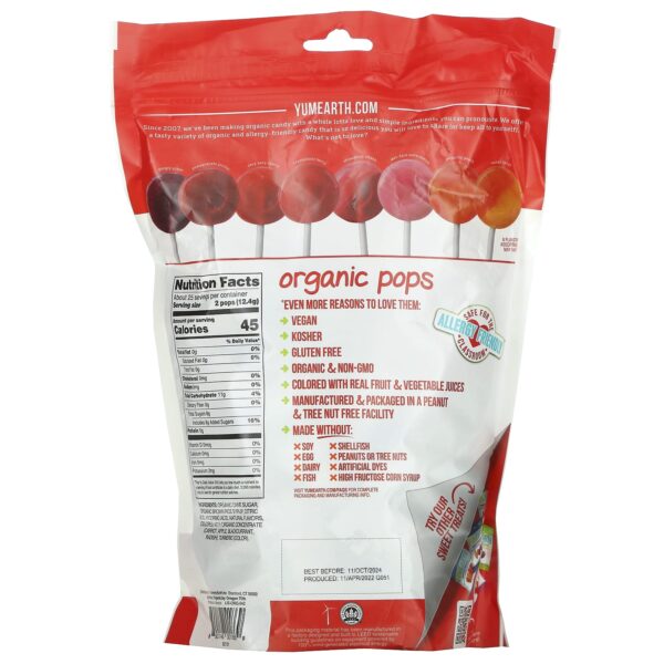 Yumearth Organic Pops Assorted Lollipops - 50 Lollipops