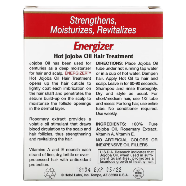 Hobe Labs, Energizer Hot Jojoba Oil Hair Treatment 14.8 Ml 3 Reclosable Tubes