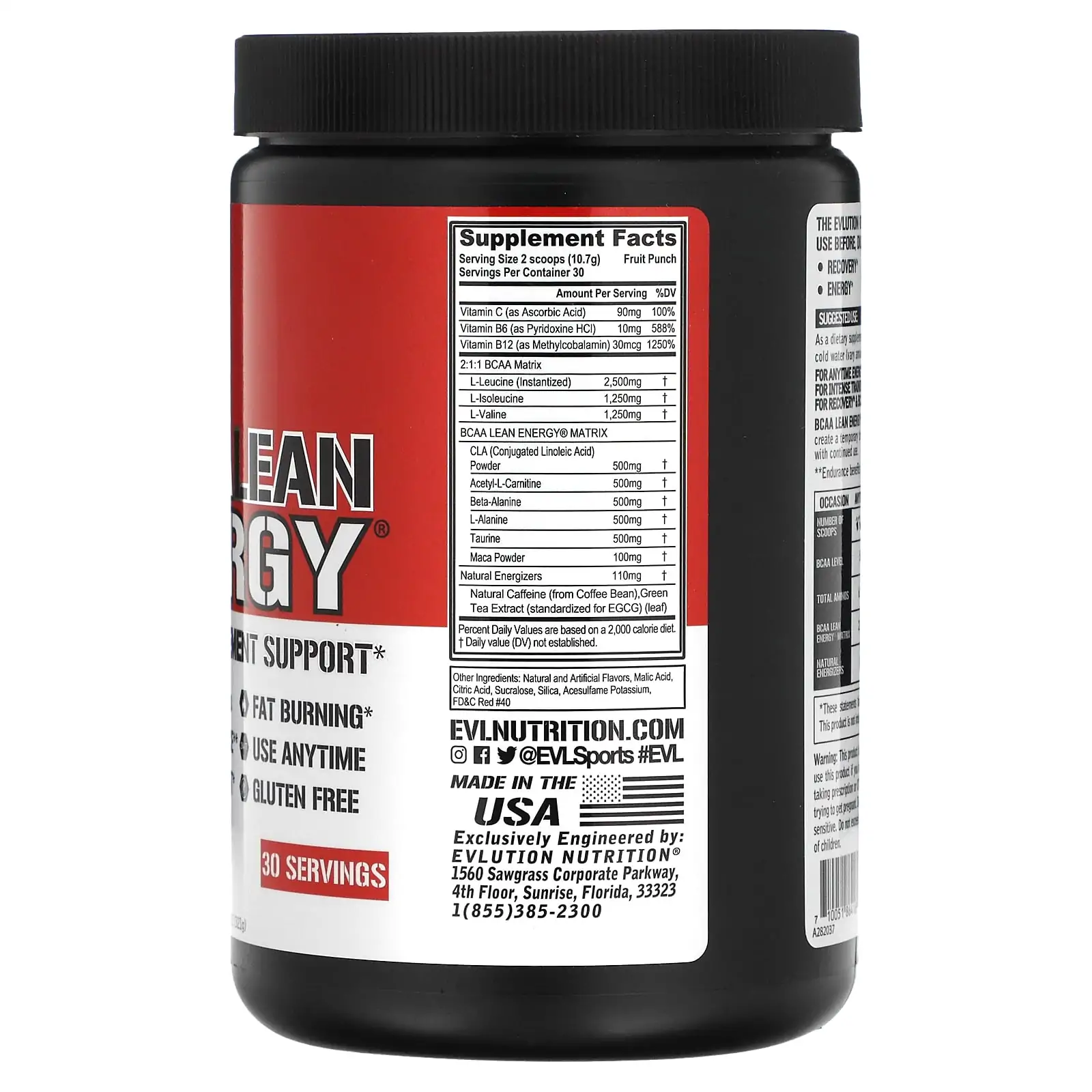 Bcaa Supplement Energy - Fruit Punch - 11.32 Oz (321 G) - Evlution Nutrition